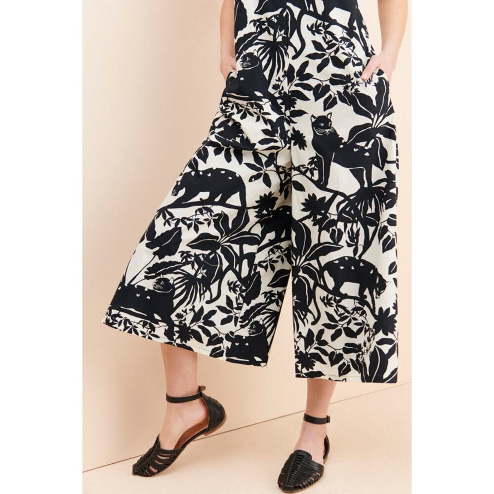 Maeve Chrysanthemum Floral Animal Print Wide Leg Jumpsuit Size L - Picture 6 of 16